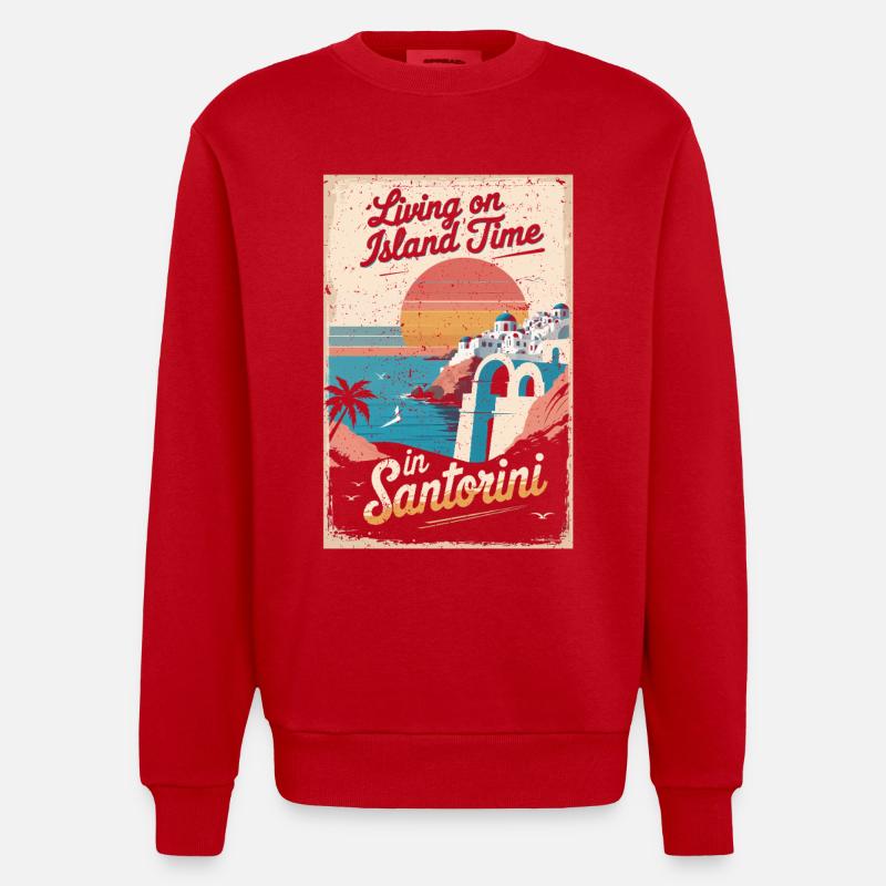 Temps sur l’île à Santorin - Sweat bio épais oversize fabriqué en UE - rouge