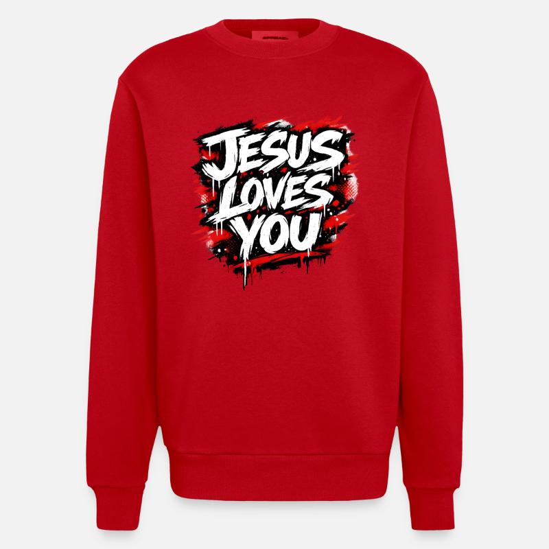 Déclaration de graffiti Jésus t’aime - Sweat bio épais oversize fabriqué en UE - rouge