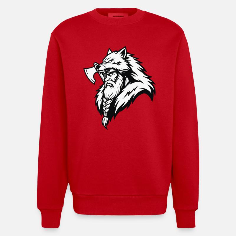 Wikinger-Ulfhednar-Krieger-Wolf-Berserker-Maskottchen - Heavyweight Oversized Organic Crew Neck Made in EU - Rot