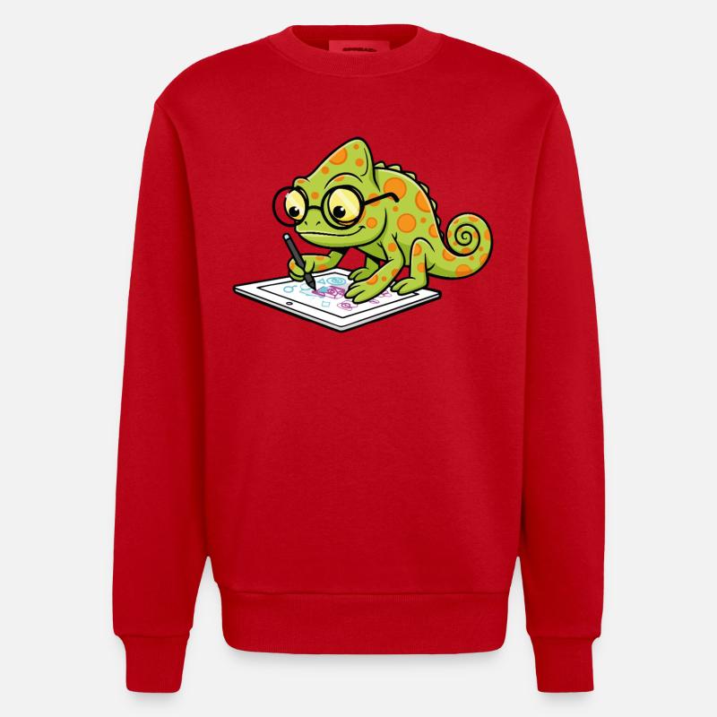Caméléon Artiste Numérique Tablette Graphique Masc - Sweat bio épais oversize fabriqué en UE - rouge