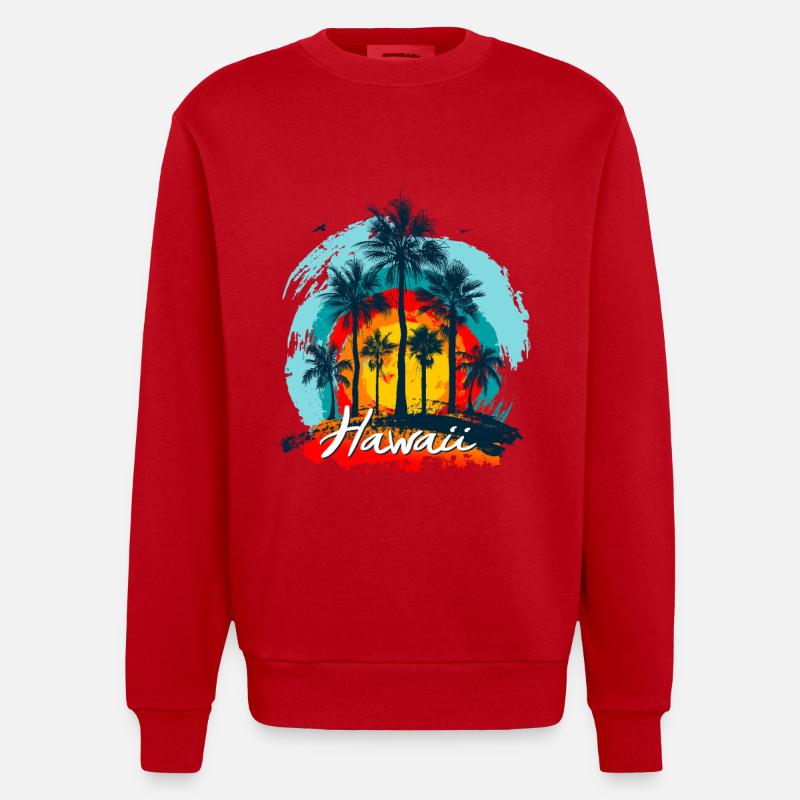 Éclaboussure de Palm Sunset Hawaii - Sweat bio épais oversize fabriqué en UE - rouge