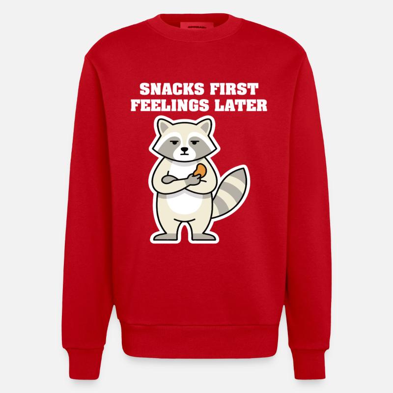 SNACKS FIRST FEELINGS LATER Waschbär - Heavyweight Oversized Organic Crew Neck Made in EU - Rot