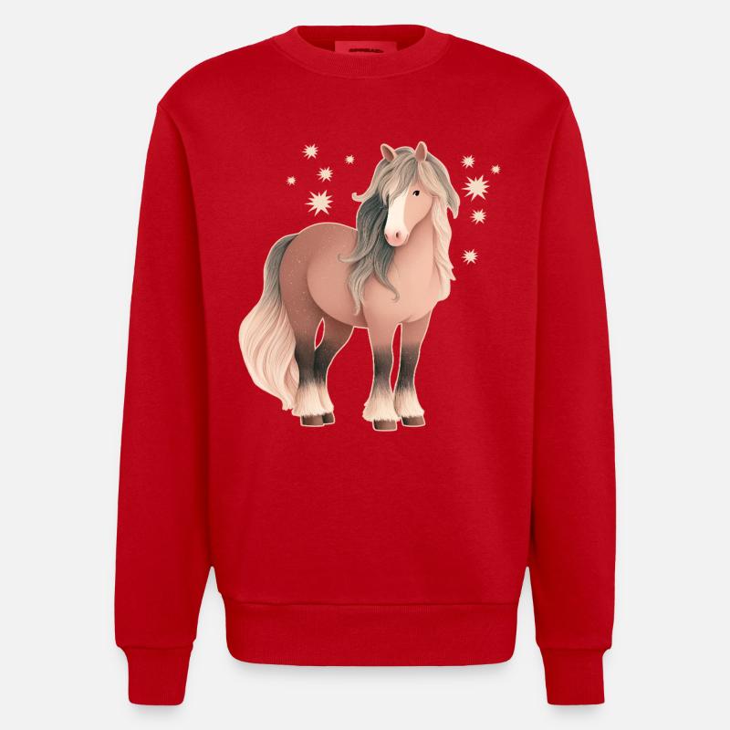 Pferd mit Sternen - Heavyweight Oversized Organic Crew Neck Made in EU - Rot