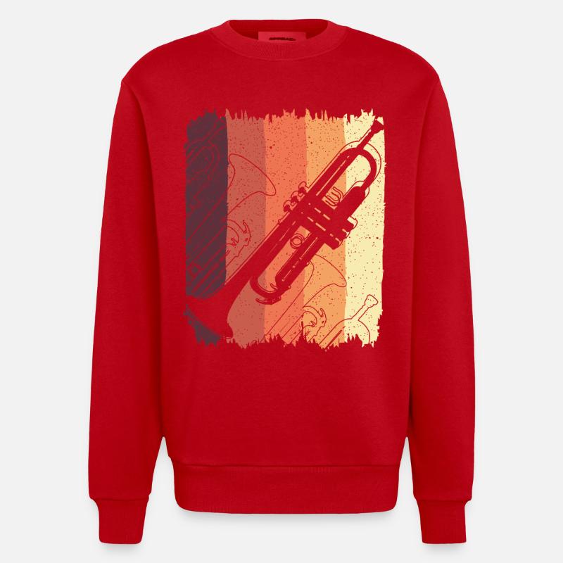 Graffiti de trompette sur des rayures de coucher de soleil - Sweat bio épais oversize fabriqué en UE - rouge