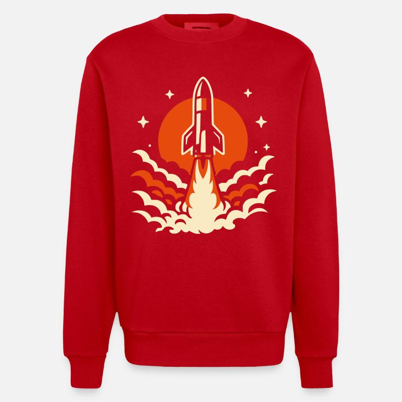 Fusée rétro - Sweat bio épais oversize fabriqué en UE - rouge