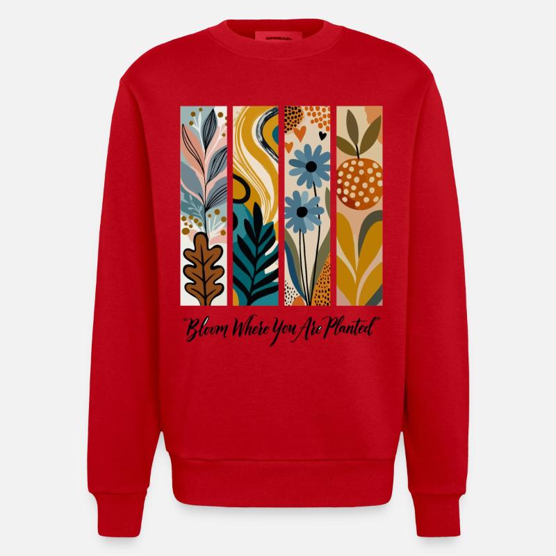 Blooming Botanical Panel Collage - Heavyweight Oversized Organic Crew Neck Made in EU - red