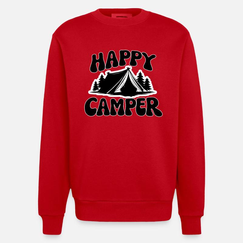 Graphique de tente campeuse joyeuse - Sweat bio épais oversize fabriqué en UE - rouge