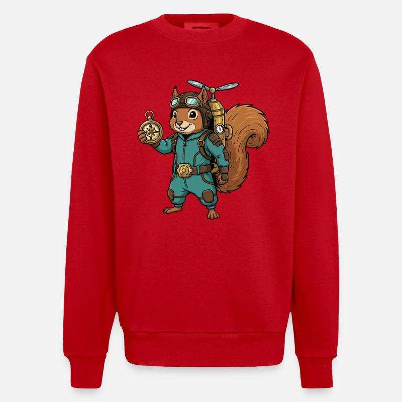 Squirrel Steampunk Aviator Jetpack-Kompass - Heavyweight Oversized Organic Crew Neck Made in EU - Rot