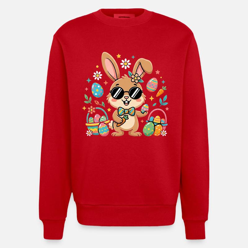 Joyeuses Pâques, Cool Bunny - Sweat bio épais oversize fabriqué en UE - rouge