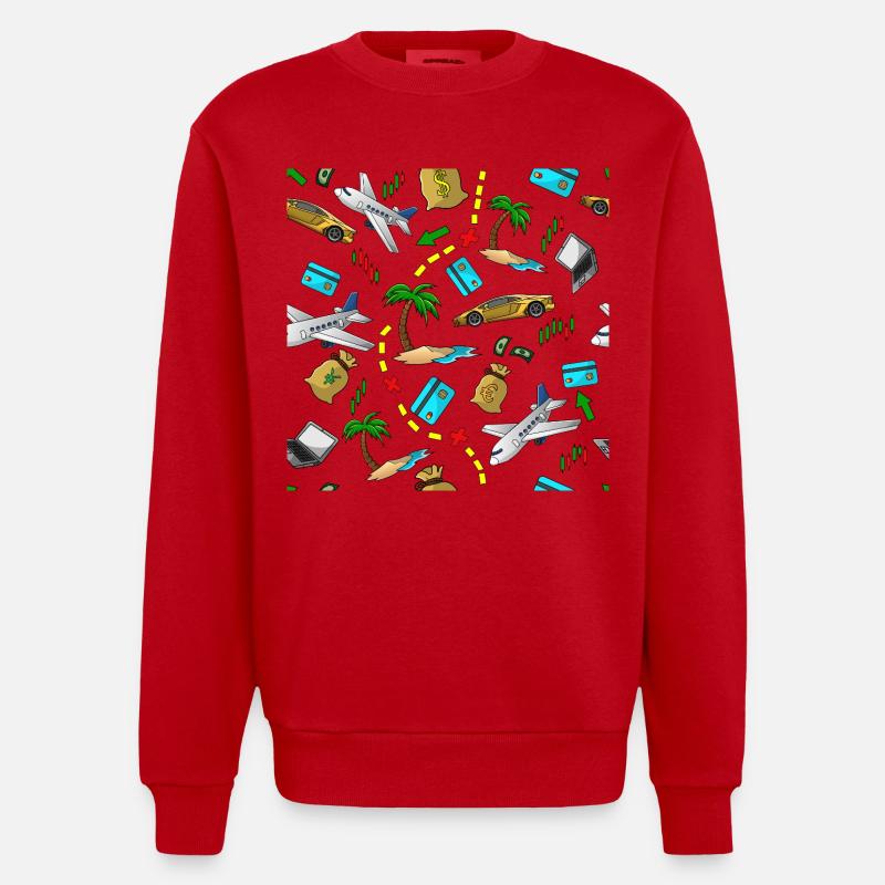 Reisegeld Muster - Heavyweight Oversized Organic Crew Neck Made in EU - Rot