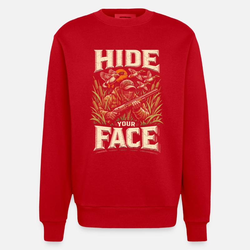 Entenjagd Hide Your Face - Heavyweight Oversized Organic Crew Neck Made in EU - Rot
