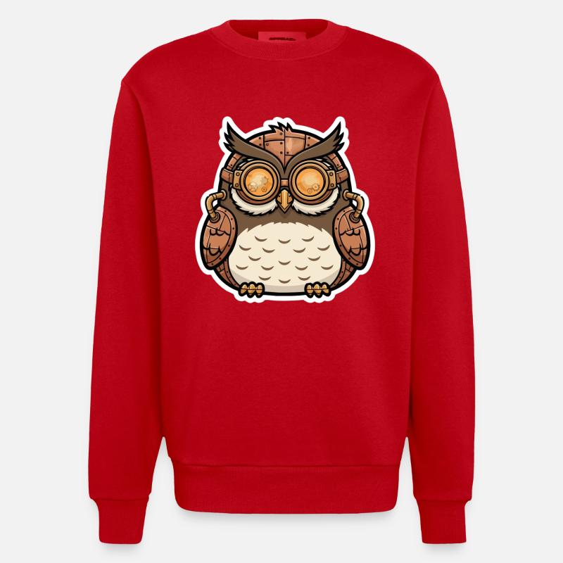 Eule Steampunk Cyborg Brille Zahnräder - Heavyweight Oversized Organic Crew Neck Made in EU - Rot