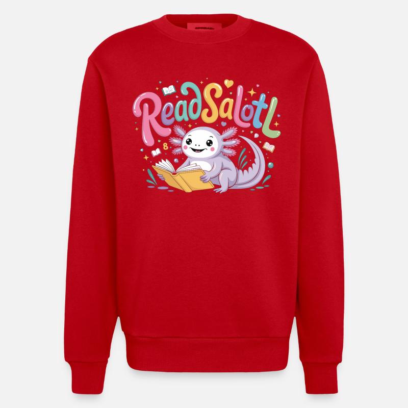 Axolotl Reader T-Shirt ReadSalotl Book - Sweat bio épais oversize fabriqué en UE - rouge
