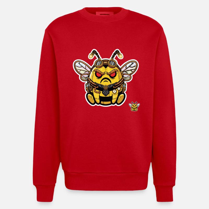 Bionic Edgy Steampunk Cyborg Bee - Heavyweight Oversized Organic Crew Neck Made in EU - red