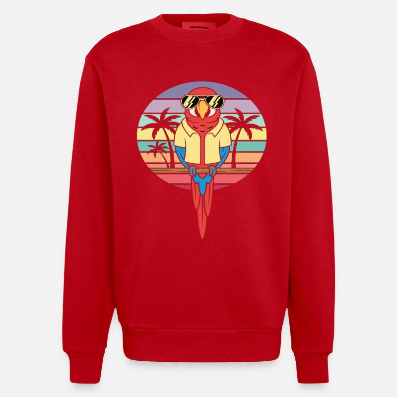 Cooler Papagei Retro Sommer Palmen - Heavyweight Oversized Organic Crew Neck Made in EU - Rot