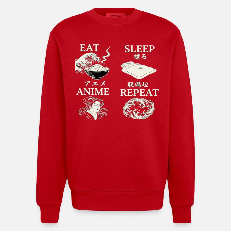 MANGER DORMIR ANIME RÉPÉTER - Sweat bio épais oversize fabriqué en UE - rouge