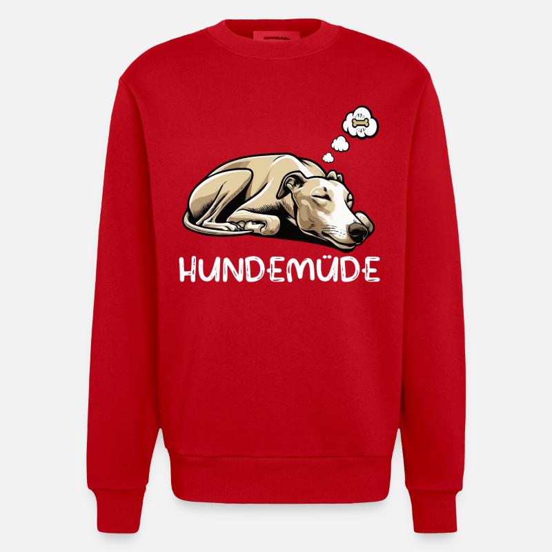 Hundemüde Whippet Windhund Whippets Whippethalter - Heavyweight Oversized Organic Crew Neck Made in EU - Rot