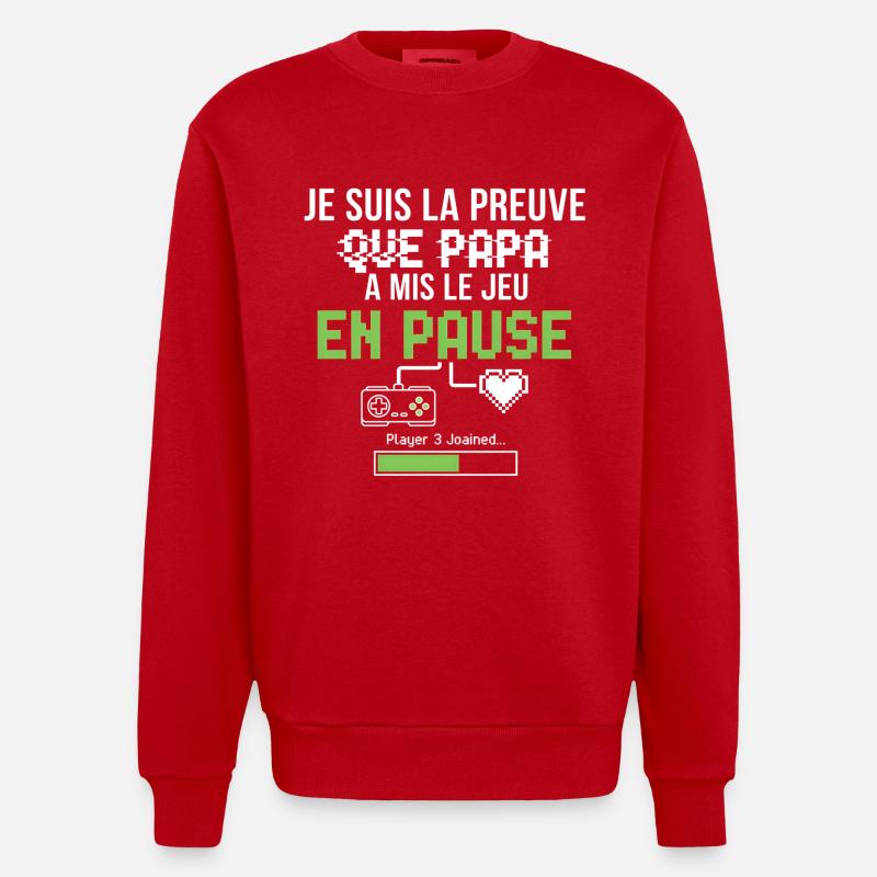 Pause Pixel Vert – Jeu Retro - Sweat bio épais oversize fabriqué en UE - rouge