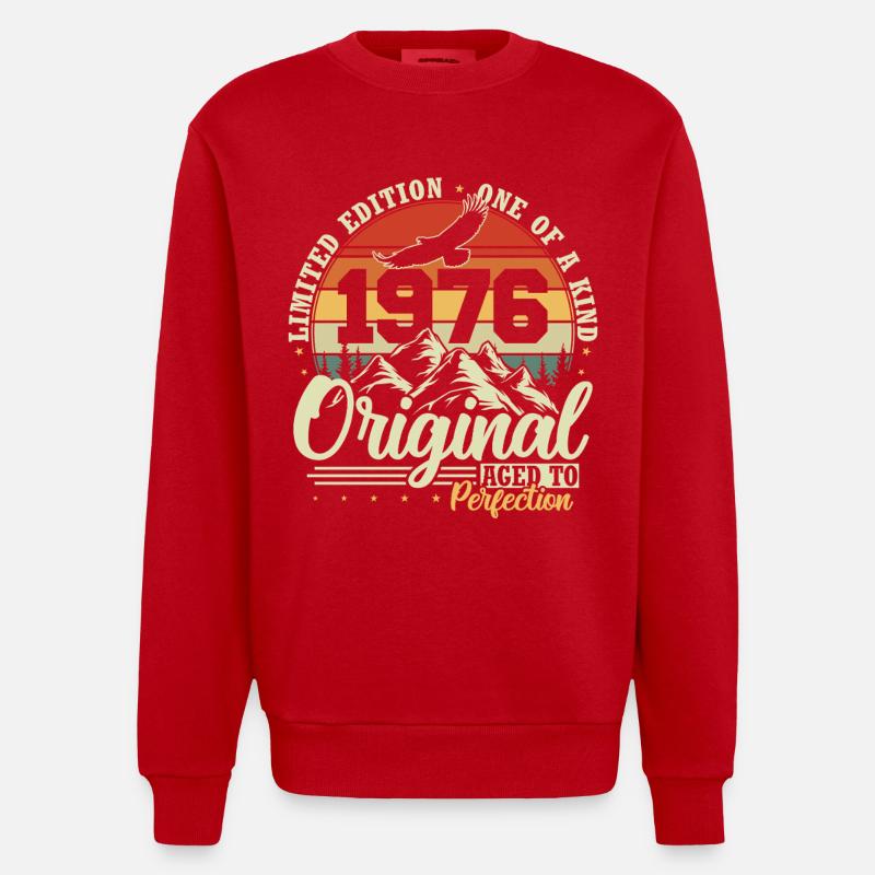 Cadeau d’anniversaire vintage original de 1976 - Sweat bio épais oversize fabriqué en UE - rouge