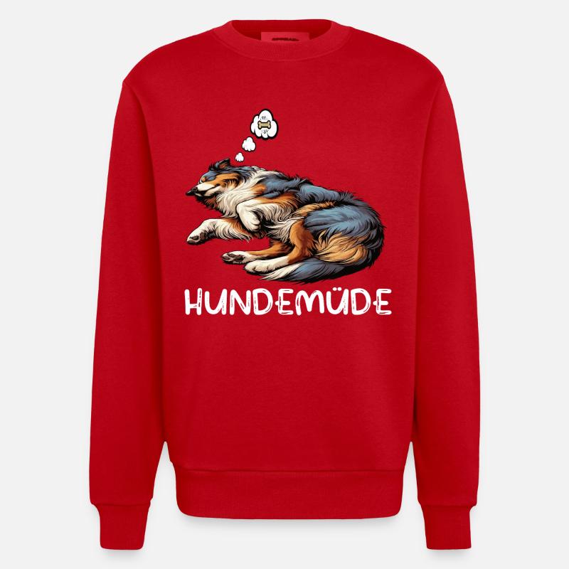 Hundemüde Australian Shepherd Aussie Aussiehalter - Heavyweight Oversized Organic Crew Neck Made in EU - Rot
