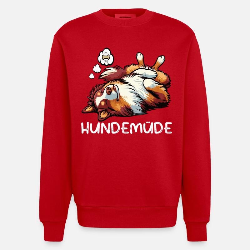 Hundemüde Australian Shepherd Aussie Aussiehalter - Heavyweight Oversized Organic Crew Neck Made in EU - Rot