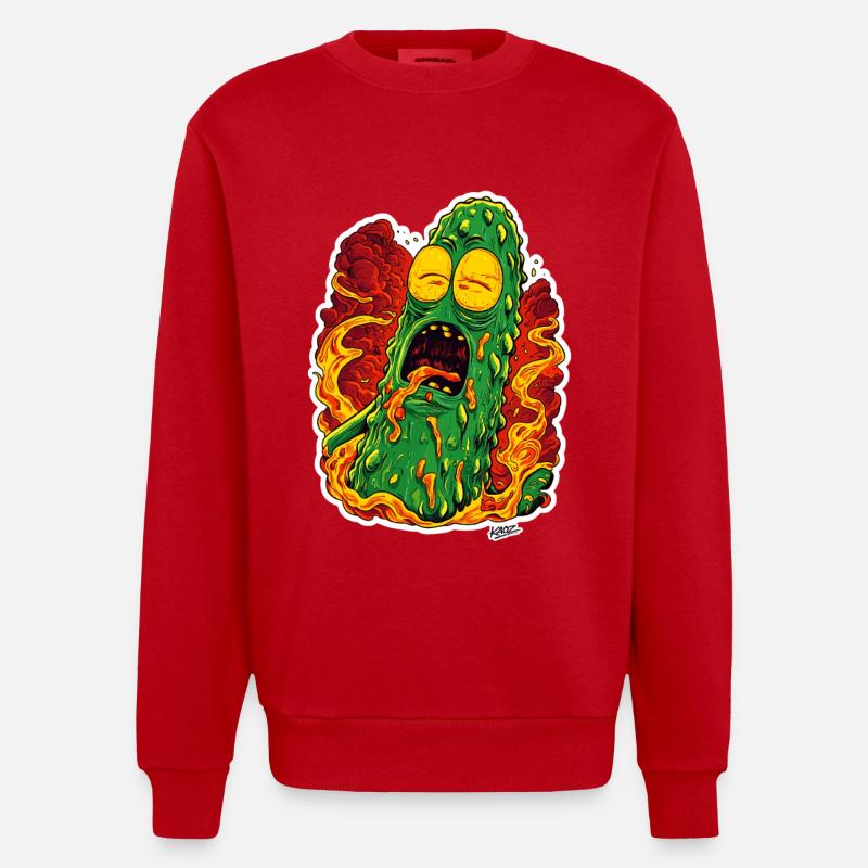 Fiery Meltdown Pickle Monster - Heavyweight Oversized Organic Crew Neck Made in EU - red