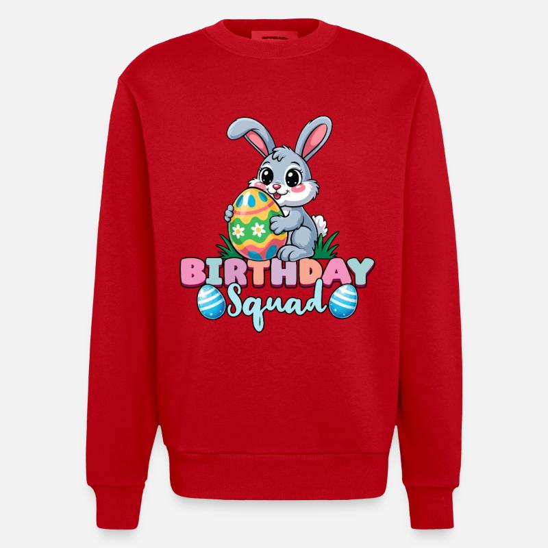 Birthday Squad Happy Easter Bunny Spring - Heavyweight Oversized Organic Crew Neck Made in EU - red