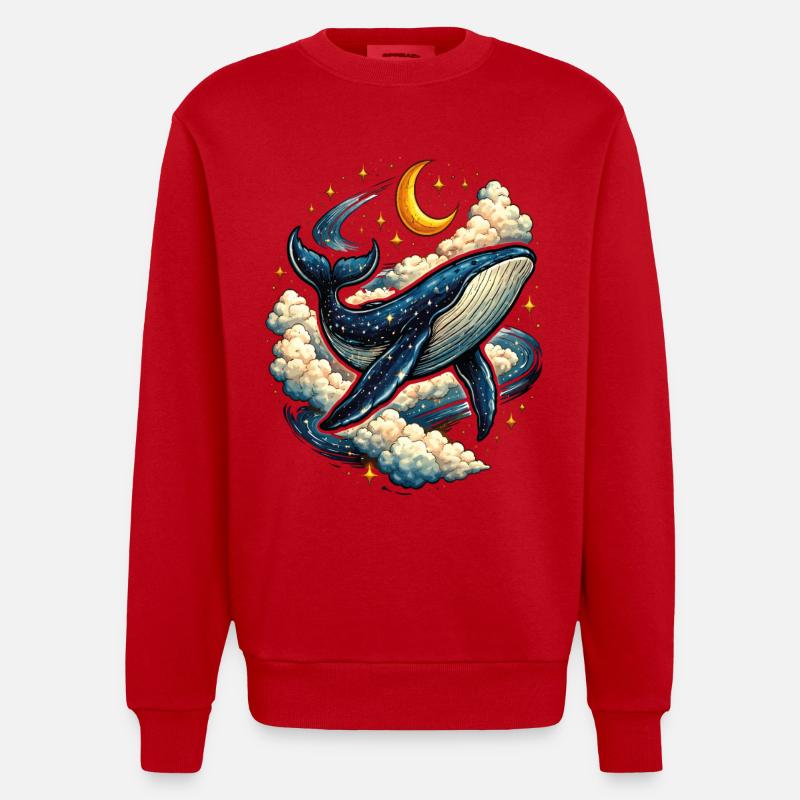 Himmlischer Wal in den Wolken - Heavyweight Oversized Organic Crew Neck Made in EU - Rot