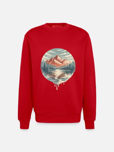 Circular Lake Mountains - Heavyweight Oversized Organic Crew Neck Made in EU - red