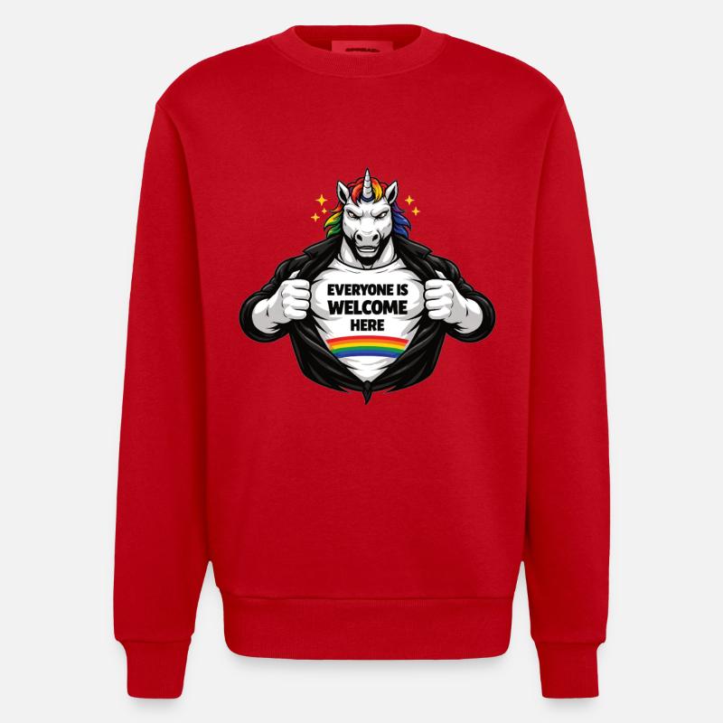 Diversity & Respect Rainbow Statement Design - Heavyweight Oversized Organic Crew Neck Made in EU - red