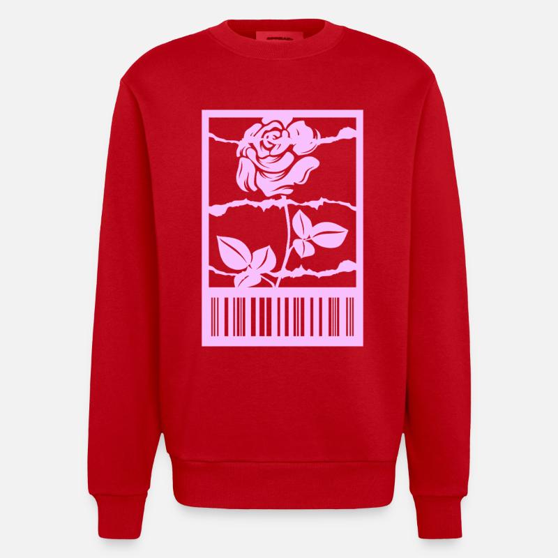 Gothic Rose Stacheldraht Strichcode Urban Style - Heavyweight Oversized Organic Crew Neck Made in EU - Rot