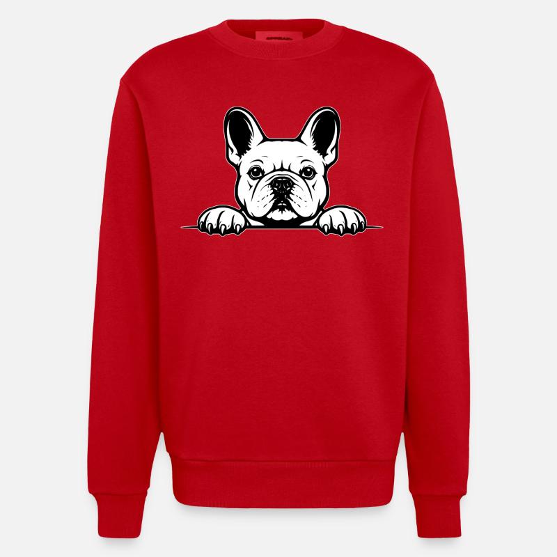 Bouledogue français noir et blanc - Sweat bio épais oversize fabriqué en UE - rouge