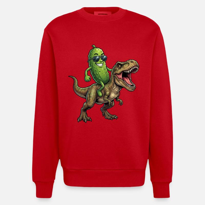 Un concombre aigre chevauche un dinosaure - Sweat bio épais oversize fabriqué en UE - rouge
