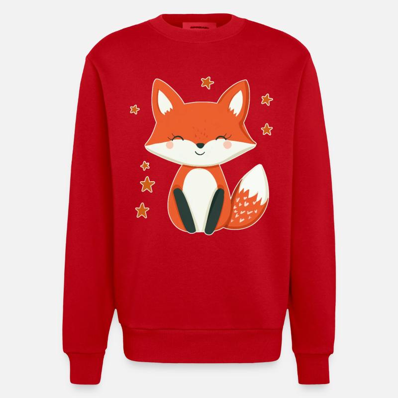 Renard et étoiles - Sweat bio épais oversize fabriqué en UE - rouge