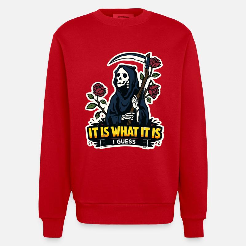 Grim Reaper with Roses Meme - Heavyweight Oversized Organic Crew Neck Made in EU - red