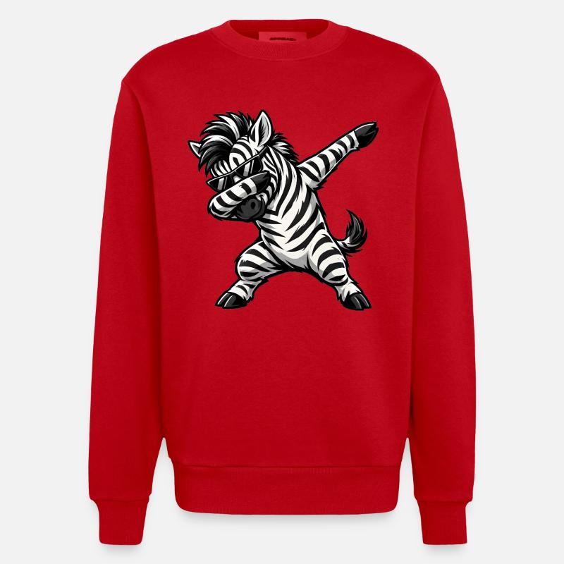 Dabbing Zebra - Heavyweight Oversized Organic Crew Neck Made in EU - red
