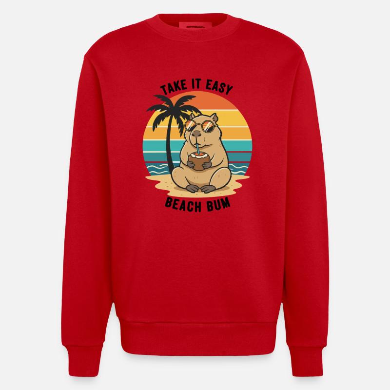 Capybara Beach Bum Take It Easy - Sweat bio épais oversize fabriqué en UE - rouge