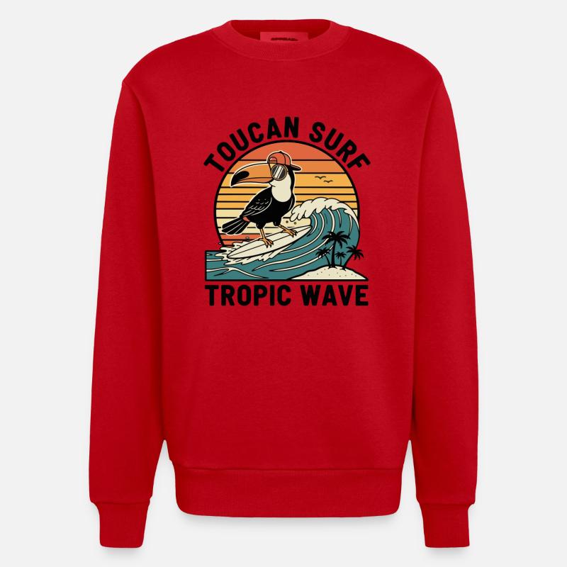 Toucan Surf Tropic Wave Ocean Vibes - Sweat bio épais oversize fabriqué en UE - rouge