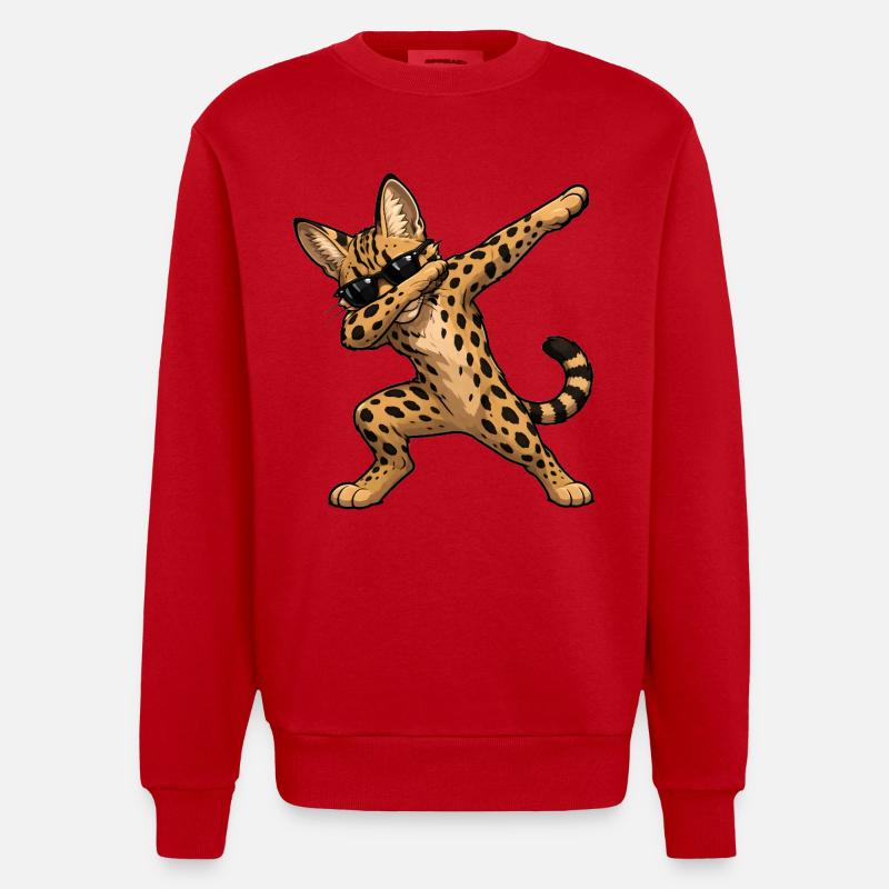 Dabbing Savannah Katze - Heavyweight Oversized Organic Crew Neck Made in EU - Rot