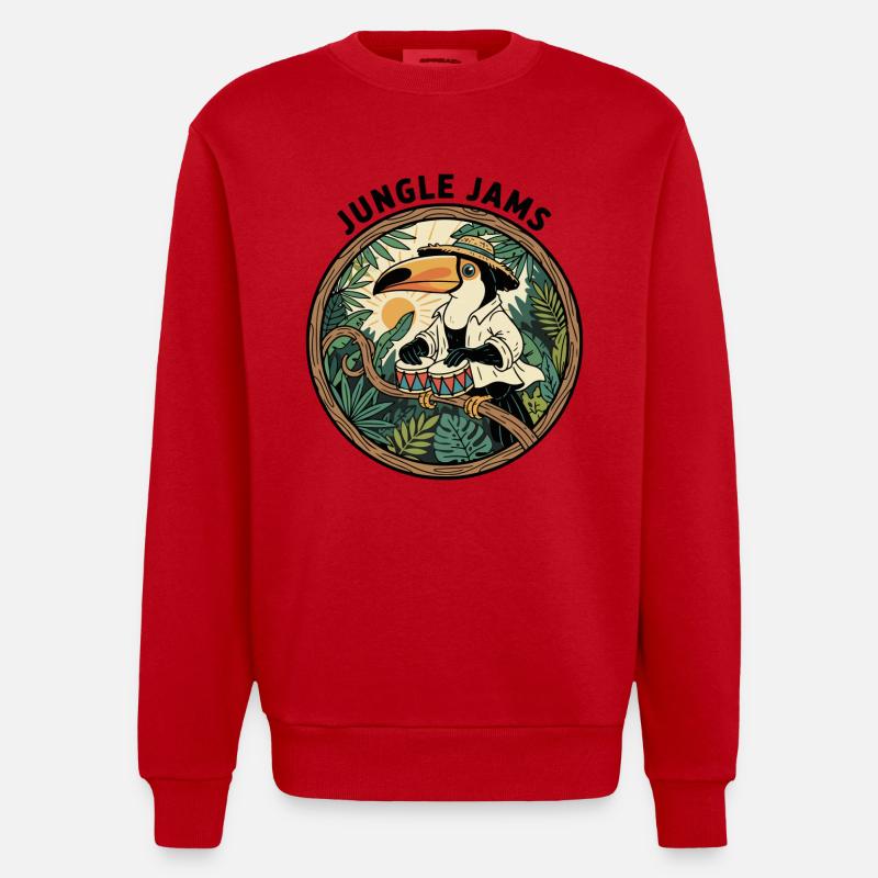 Toucan Jungle Jams Bongo Drummer Retro - Sweat bio épais oversize fabriqué en UE - rouge