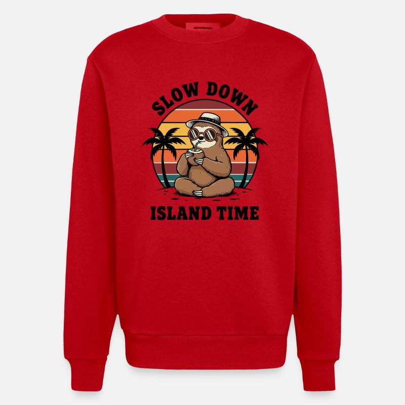 Faultier verlangsamt Inselzeit Kokosnuss-Chill - Heavyweight Oversized Organic Crew Neck Made in EU - Rot