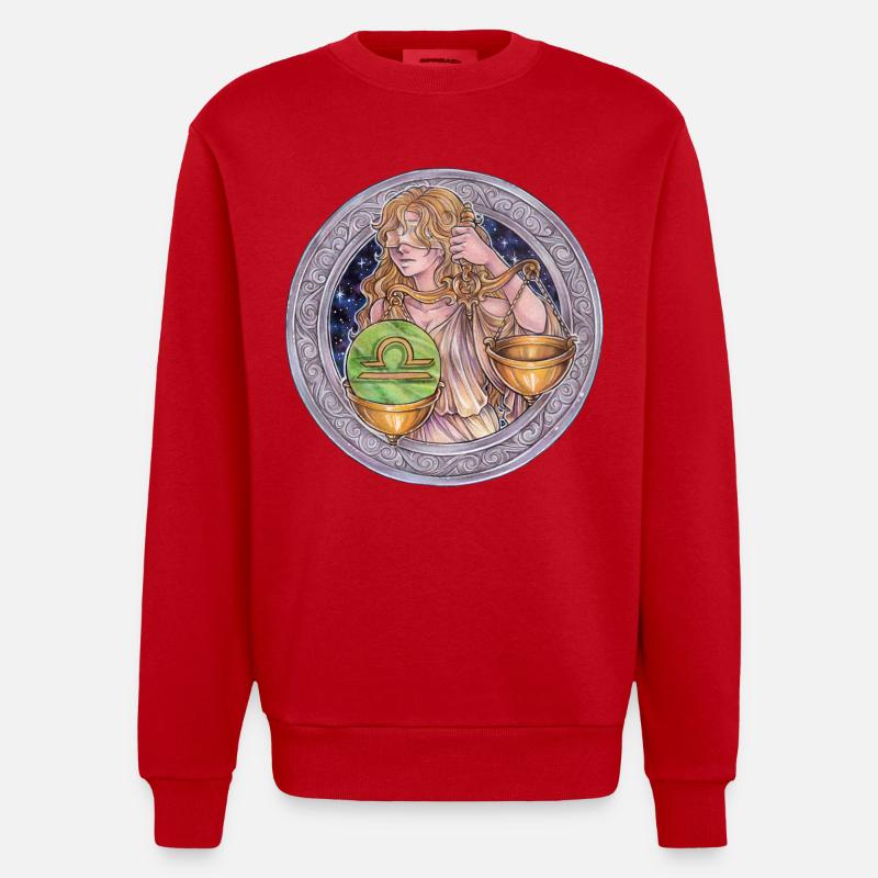 Zodiac Sign Sternzeichen Waage Libra Geschenk - Heavyweight Oversized Organic Crew Neck Made in EU - Rot