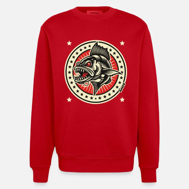 Emblème Barracuda - Sweat bio épais oversize fabriqué en UE - rouge