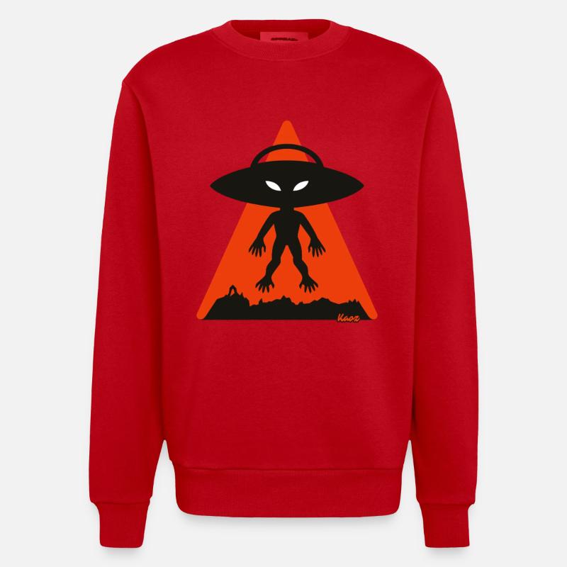 Alien Shadow Under Orange Triangle - Heavyweight Oversized Organic Crew Neck Made in EU - red