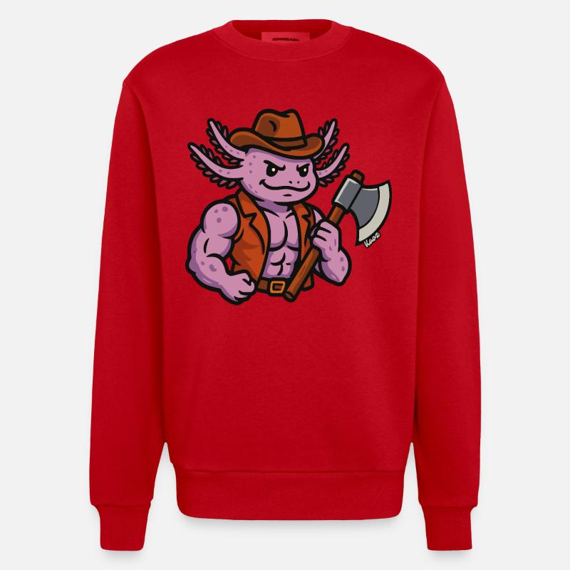 Goblinoid Aoxolotl Lumberjack Warrior - Heavyweight Oversized Organic Crew Neck Made in EU - red