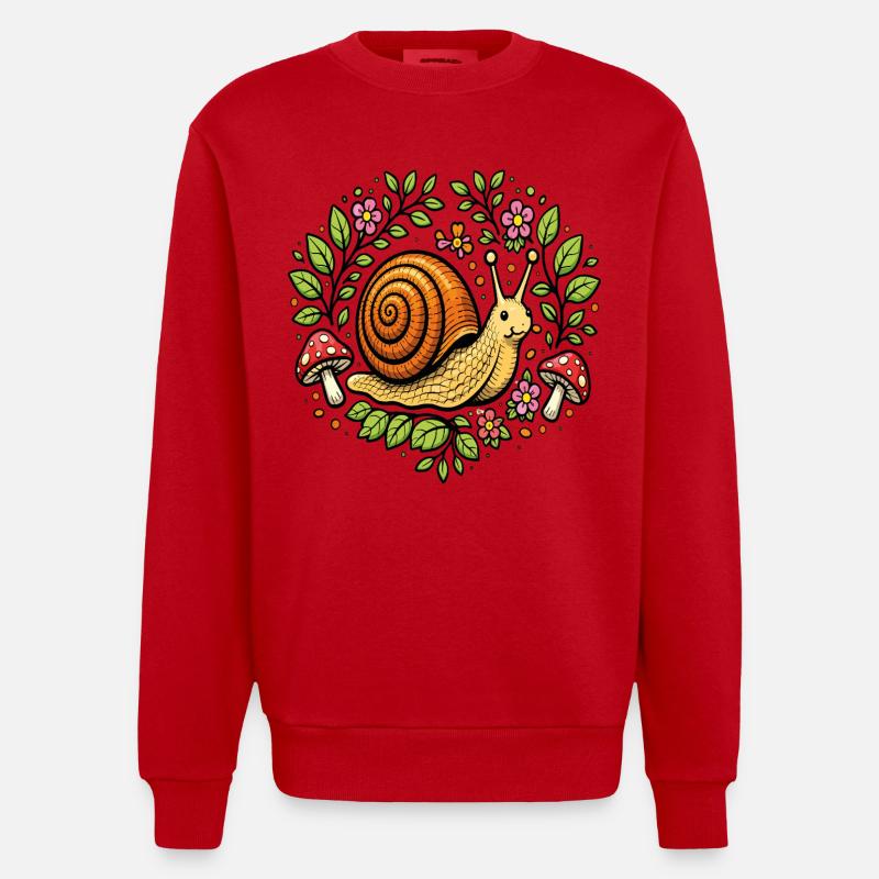 Escargot mignon fleurs et champignons - Sweat bio épais oversize fabriqué en UE - rouge