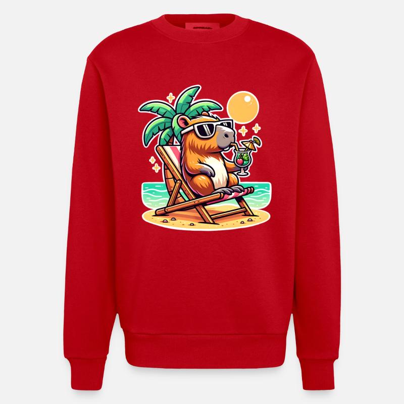 Capybara Urlaub - Heavyweight Oversized Organic Crew Neck Made in EU - Rot