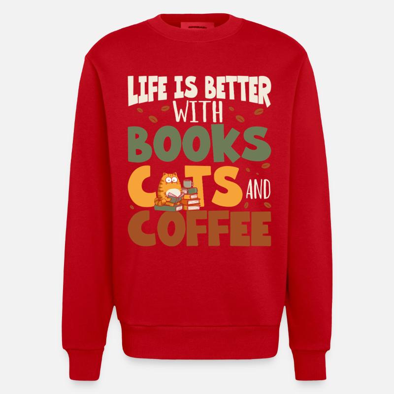 Lecture des livres Chats - Sweat bio épais oversize fabriqué en UE - rouge