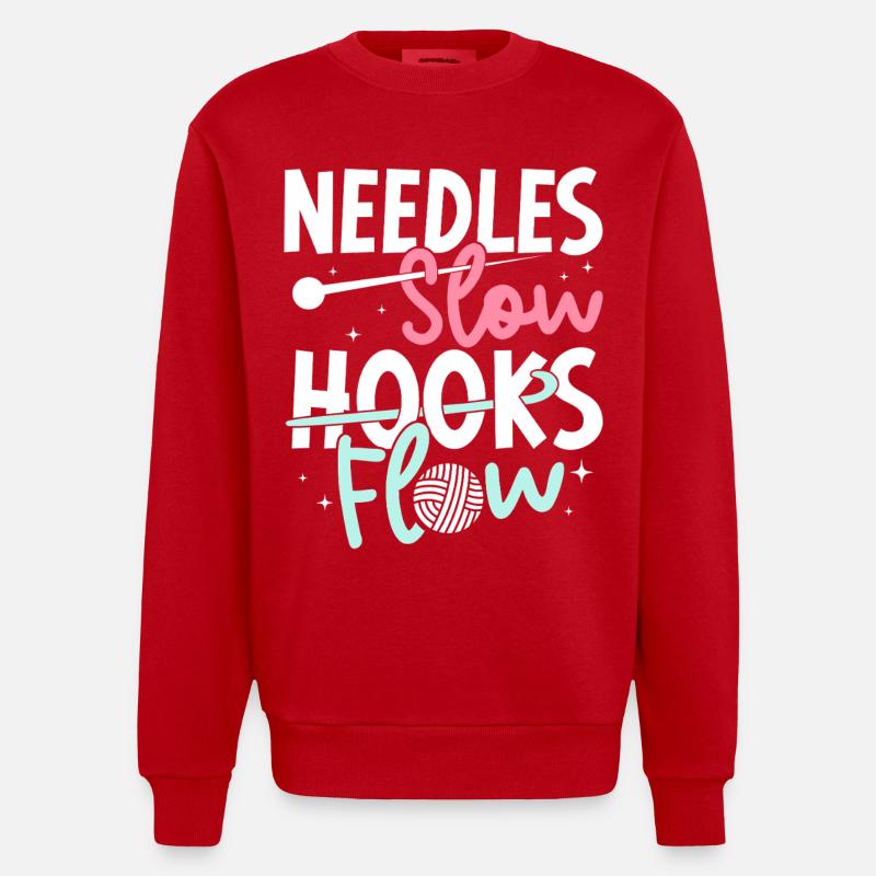 Crochet Hooks Flow Crocheter - Heavyweight Oversized Organic Crew Neck Made in EU - red