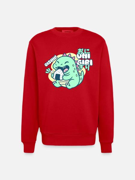 Cute Onigiri Dinosaur - Heavyweight Oversized Organic Crew Neck Made in EU - red